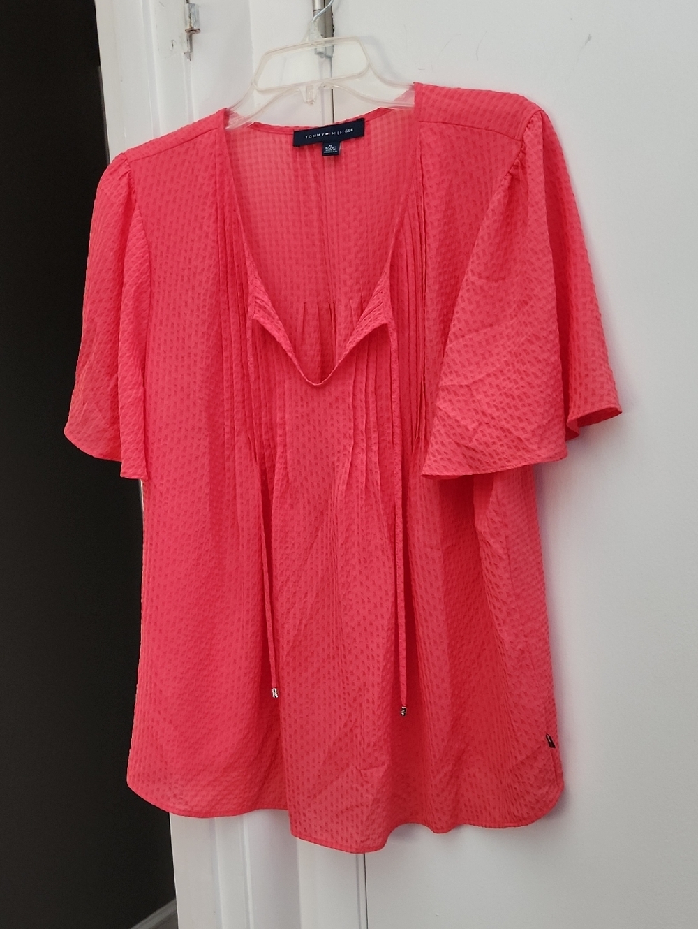 Tommy Hilfiger Coral Pink Flutter Sleeve V-Neck Blouse